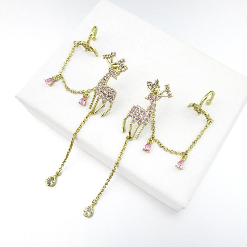 Nouvelle De Noël Cerfs Long Gland Boucles D'oreilles Rose Étoiles Lune Oreille Clip À Double Usage Ornement Femelle En Gros