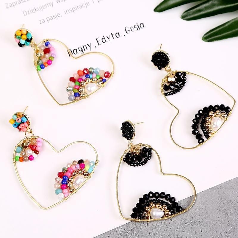 The New Fashion Woven Love Bead Earrings Exaggerated Beaded Earrings Wholesale