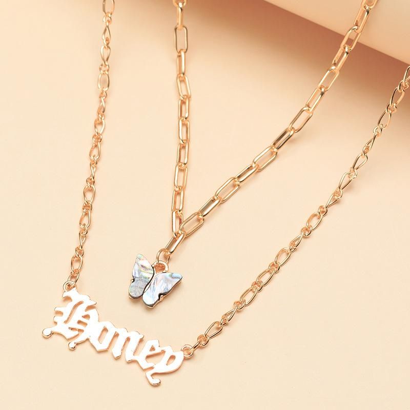 New Fashion Letter Honey Necklace Natural Abalone Shell Butterfly Clavicle Chain