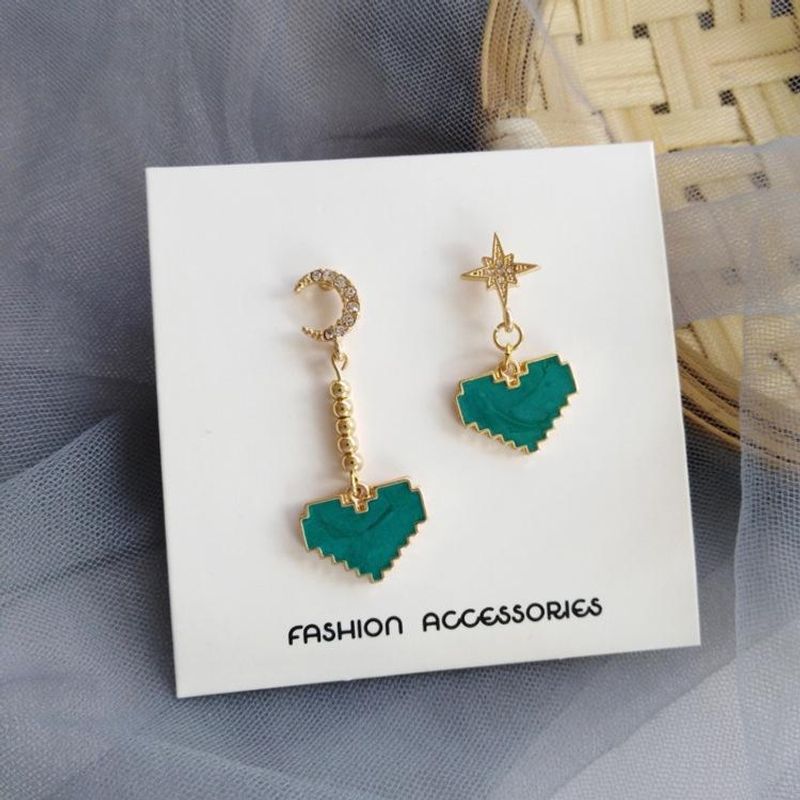 Élégant Coeur Simple Sauvage Boucles D'oreilles Japonais Et Coréen Personnalité Xingyue Menthe Vert Dripping Huile Bijoux Boucles D'oreilles Vintage Boucles D'oreilles Femme