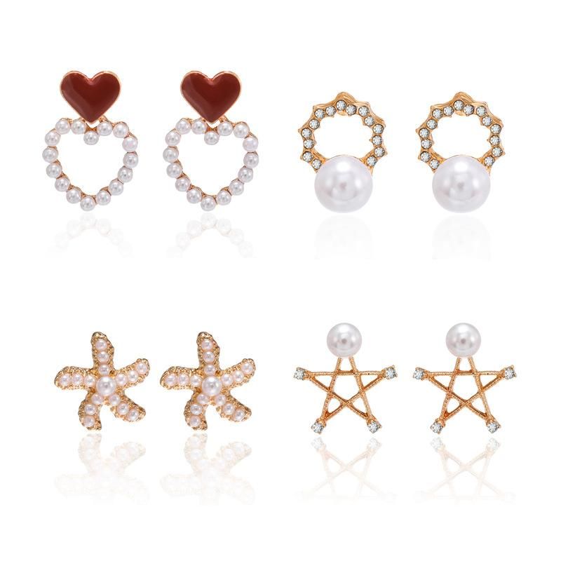 Korean Fashion Pearl Rhinestone Love Star Earrings Wholesale Nihaojewelry