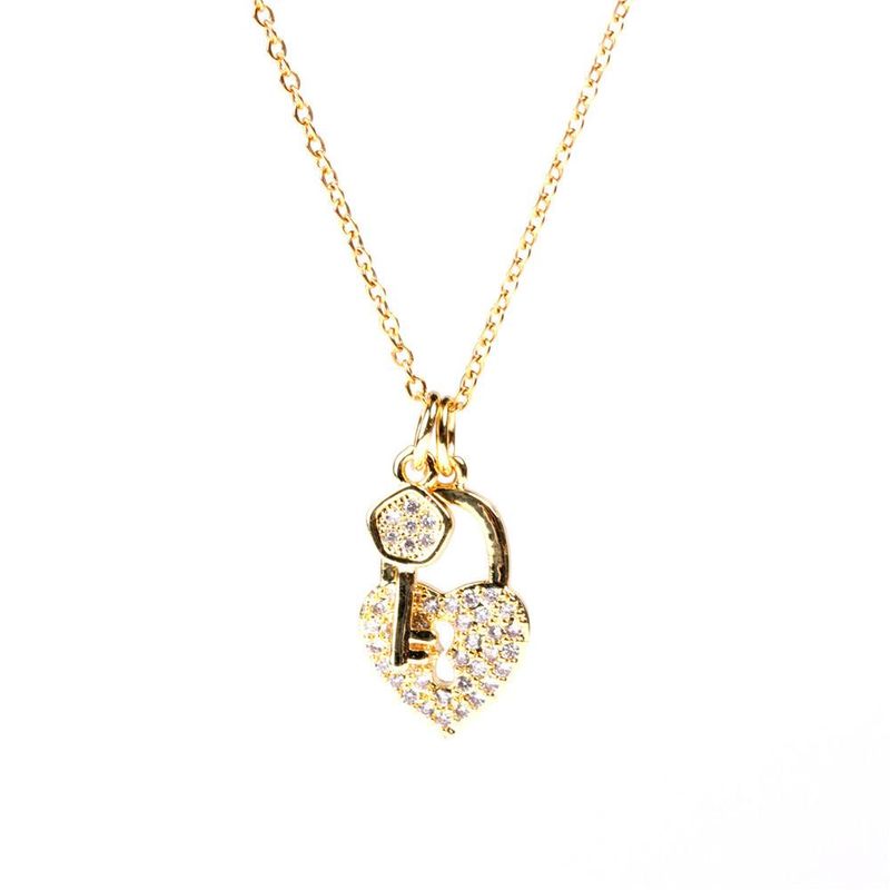 New Fashion Micro Diamond Love Lock Pendant Necklace Love Lock Key Clavicle Chain