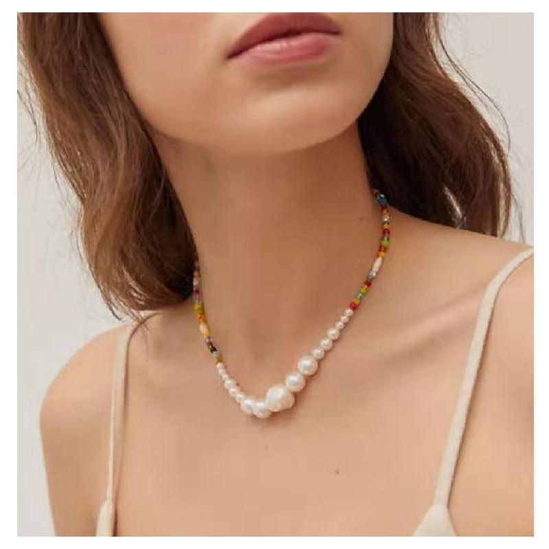 Bohemian Colored Rice Bead Necklace Necklace Shaped Pearl Choker Necklace