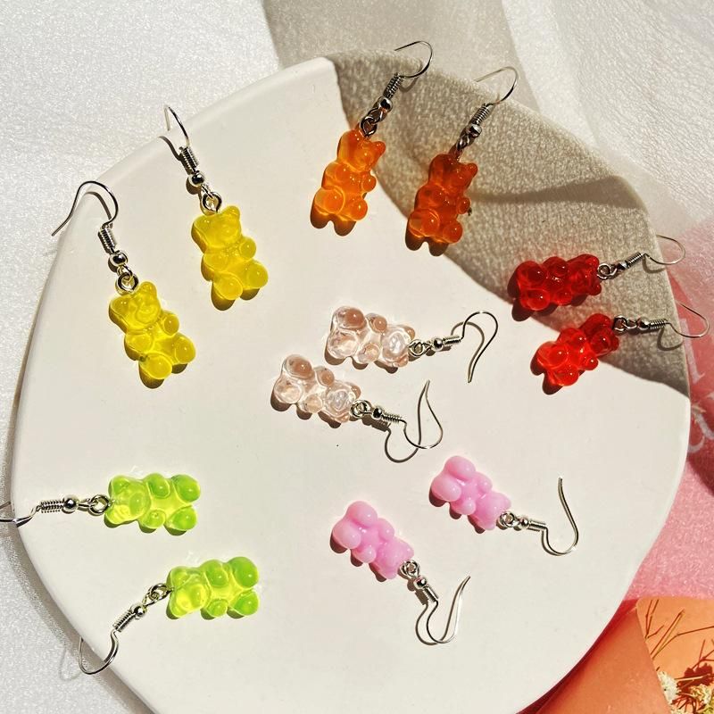 جديد شفافة الحلوى اللون الدب أقراط الإبداعية الرجعية بسيطة الدب أقراط