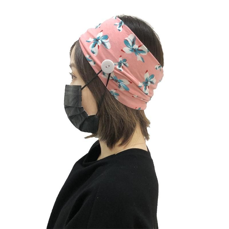 Nueva Moda Impresa Máscara De Tela Elástica Anti-cuero Botón Diadema Fitness Yoga Diadema