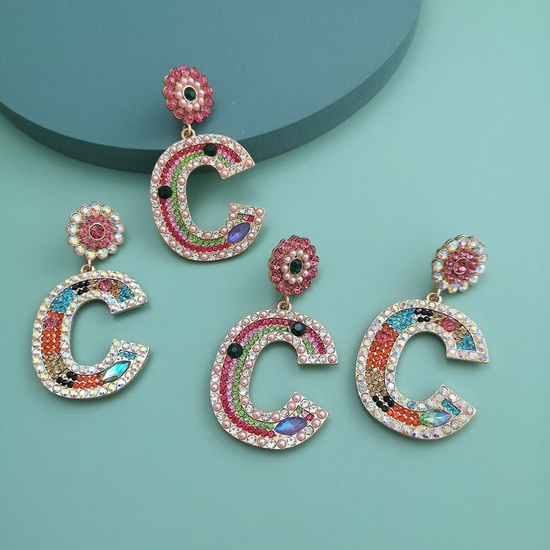 Nueva Moda Letra C Con Incrustaciones De Diamantes Pendientes Nihaojewelry Para Mujer