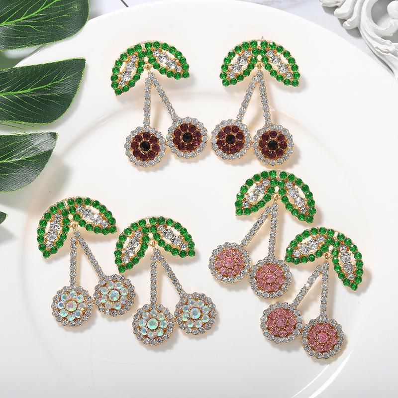 New Fashion Diamond Fruit Cherry Earrings Fruit Earrings For Women