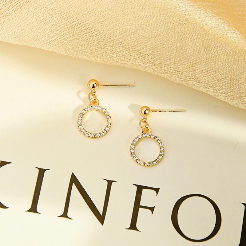 Korean New Fashion Diamond-set Wild Earrings Diamond-set Geometric Circle Earrings