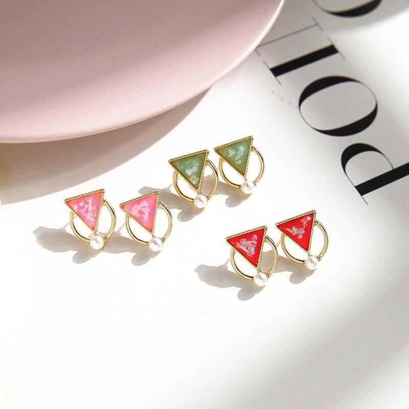 New Fashion S925 Silver Needle Earrings Geometric Candy Color Fragments Triangle Earrings Wild Pearl Earrings