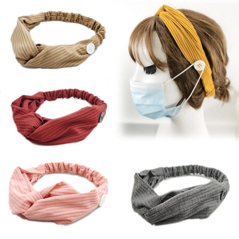 New Fashion Mask Anti-leather Button Hair Band Knitted Loose Tendon Cross Section Epidemic Prevention Hair Band Wholesale