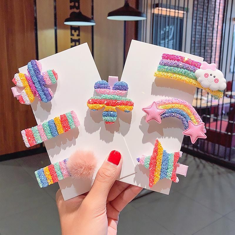 New Cute Rainbow Series Small Sequins Cloud Rainbow Hairpin Set Wholesale