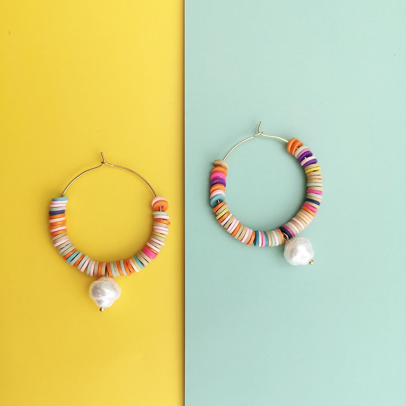 New Fashion Bohemian Drop Pearl Earrings Handmade Rice Beads Large Circle Earrings Wholesale