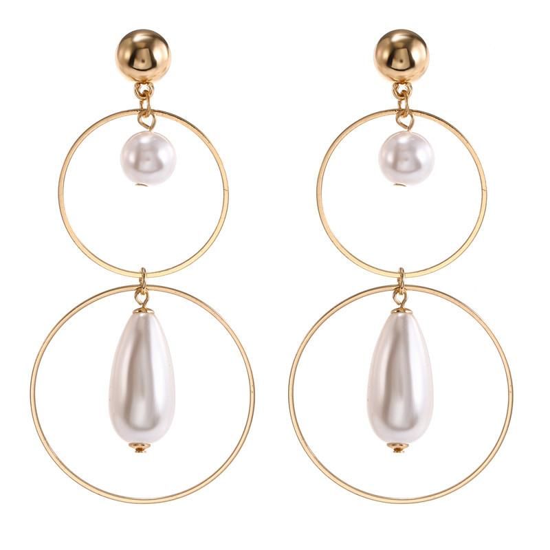 Korean New Fashion Wild Pearl Hollow Circle Geometric Long Earrings Wholesale