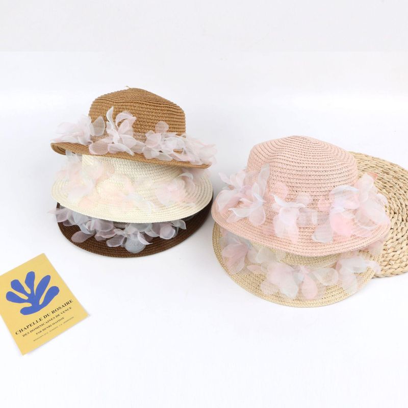 Chapeau Femelle Du Soleil Protection Japonais Soleil Chapeau De Plage D'été Arc Enfants De Grand Soleil Bord Chapeau Parent-enfant Style