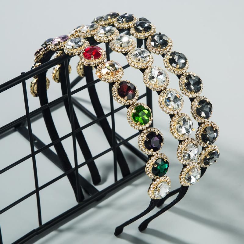 New Fashion Baroque Retro Creative Hair Accessories Super Flash Inlaid Colored Glass Diamond Thin-edged Headband