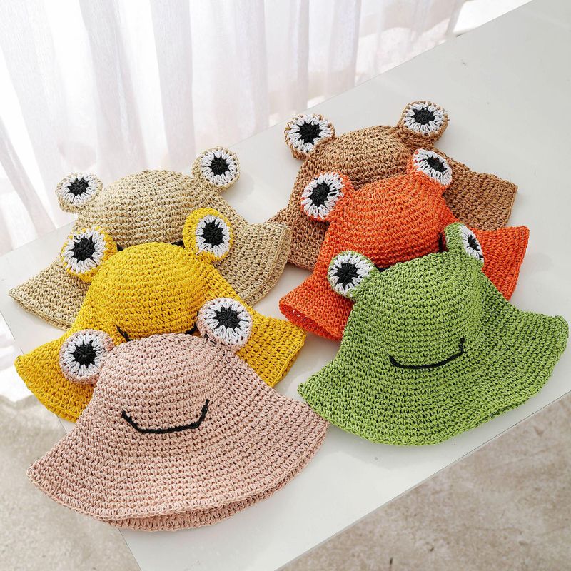 Summer Models Hand-knitted Frog Straw Hats Boys And Girls Students Sun Hats Children Sun Hats