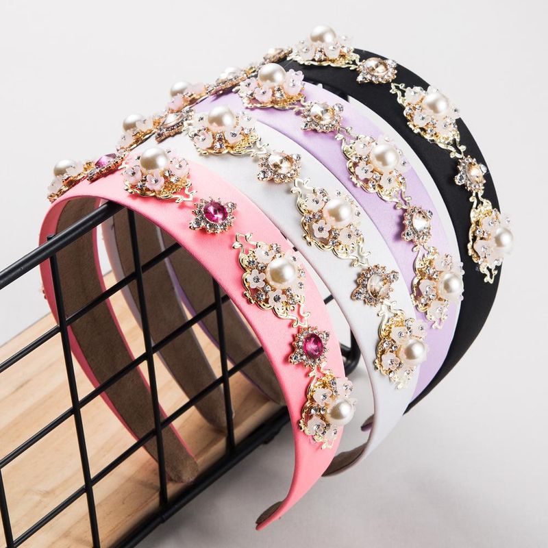 Ins Neue Barocke Retro-diamant-perlen-stirnband Europäische Und Amerikanische Mode Blumen Breite Seite Super Blinkende Braut Haarschmuck
