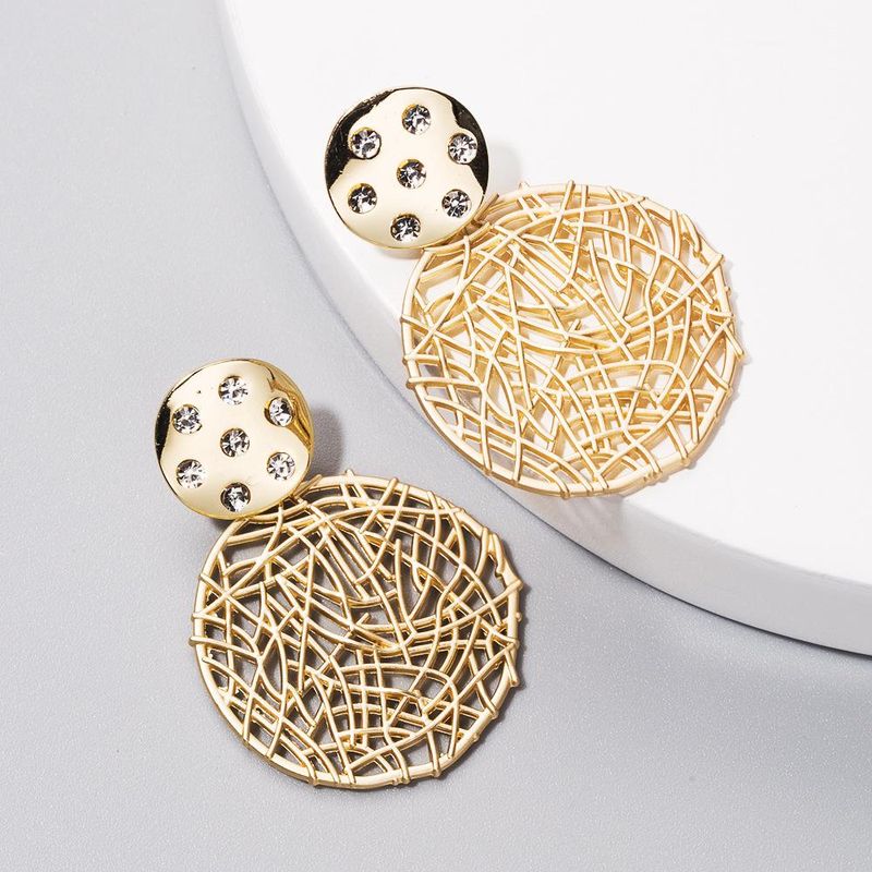 S925 Pin Pendientes De Moda Coreana Diamante Hueco Redondo De Aleación De Oro Pendientes De Botón