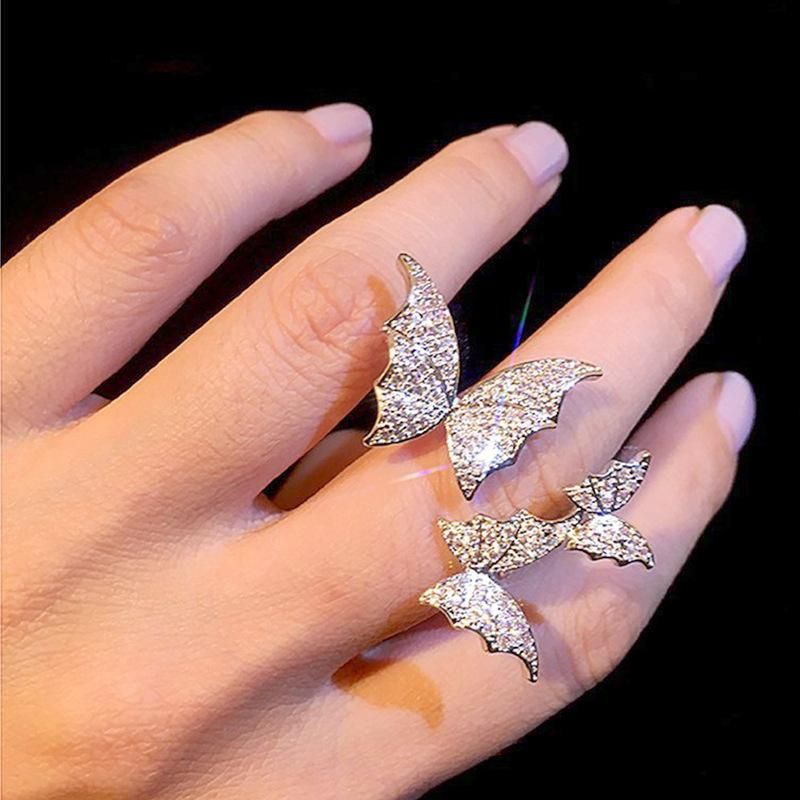 Color Three-dimensional Three Butterfly Rings Flash Diamond Micro-set Zircon Open Index Finger Ring For Women Wholesale