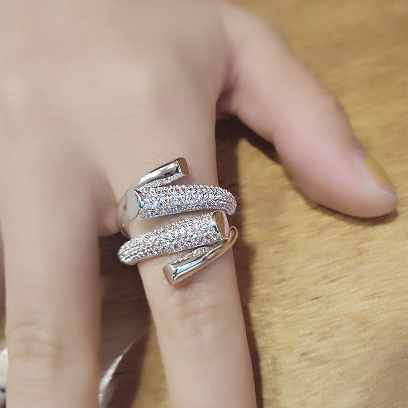 Koreanische Version Von Nischen Kalter Wind Metall Element Offener Ring Weibliches Temperament All-match Strass Geometrische Essens Finger Ring Einstellbar