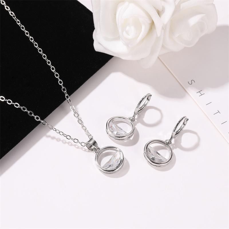 Korean Zircon Wild Jewelry Simple Semicircle Earrings Necklace Set Wholesale