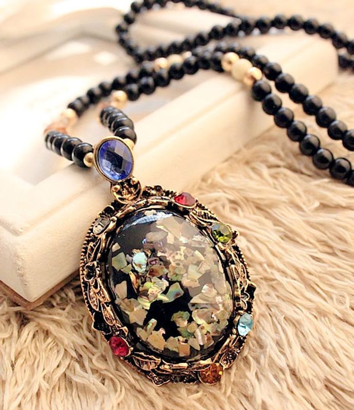 Korean Fashion Colorful Shell Pendant Accessories Crystal Beads Long Necklace Sweater Chain