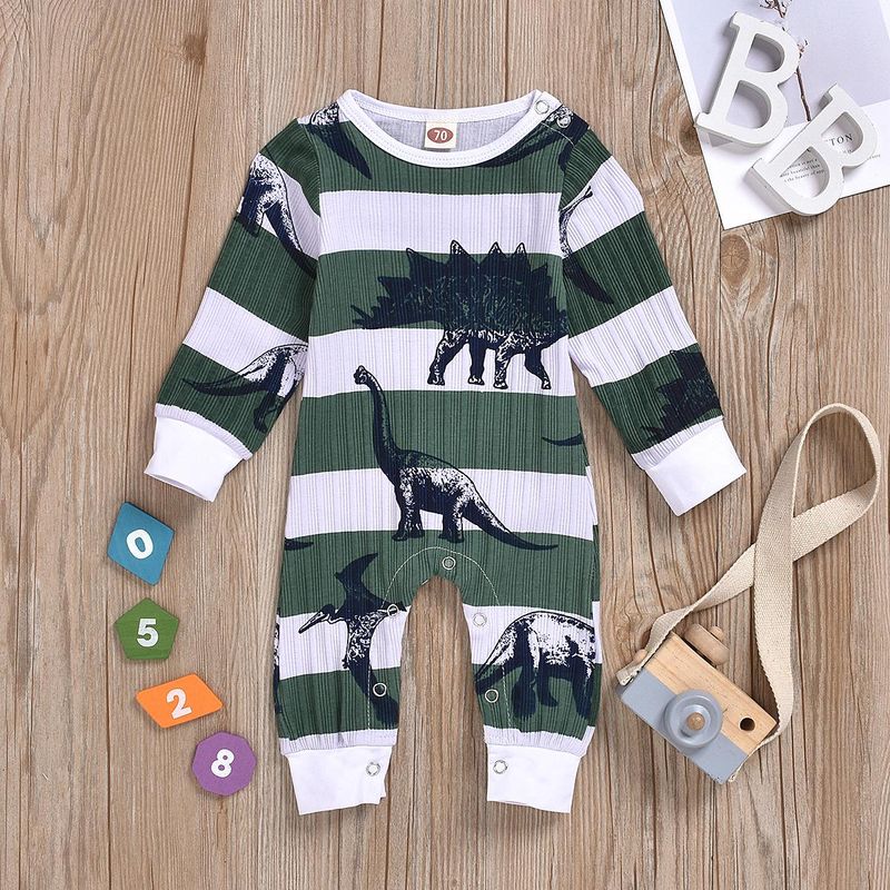 Spring New Dinosaurs Covered With Printed Long-sleeved Dark Buckle Jumpsuit Wholesale