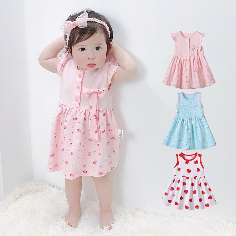Sommer Kinder Bekleidung Großhandel Outbound Kleidung Weibliche Schatz Cool Und Süß Voll Bedruckte Weste Kleid H3701