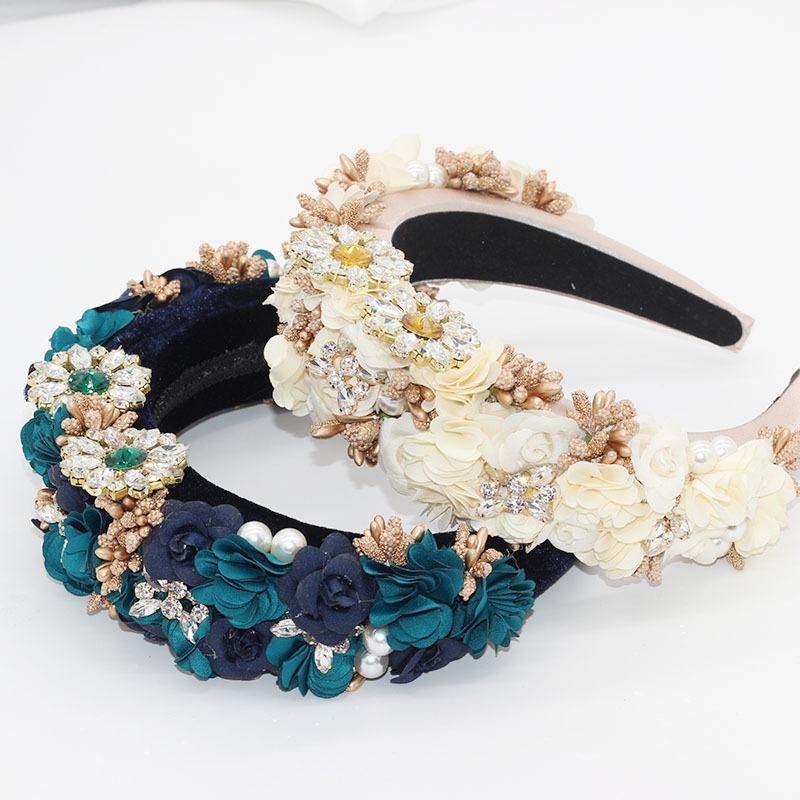 New Fashion Baroque Flowers Rhinestones Exaggerated Headband Wholesale