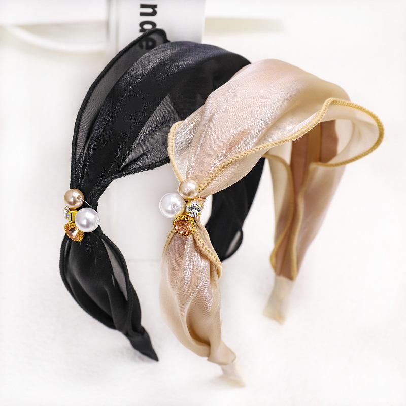 New Fashion Satin And Bright Silk Fabric Rhinestone Pearl Cheap Headband Wholesale