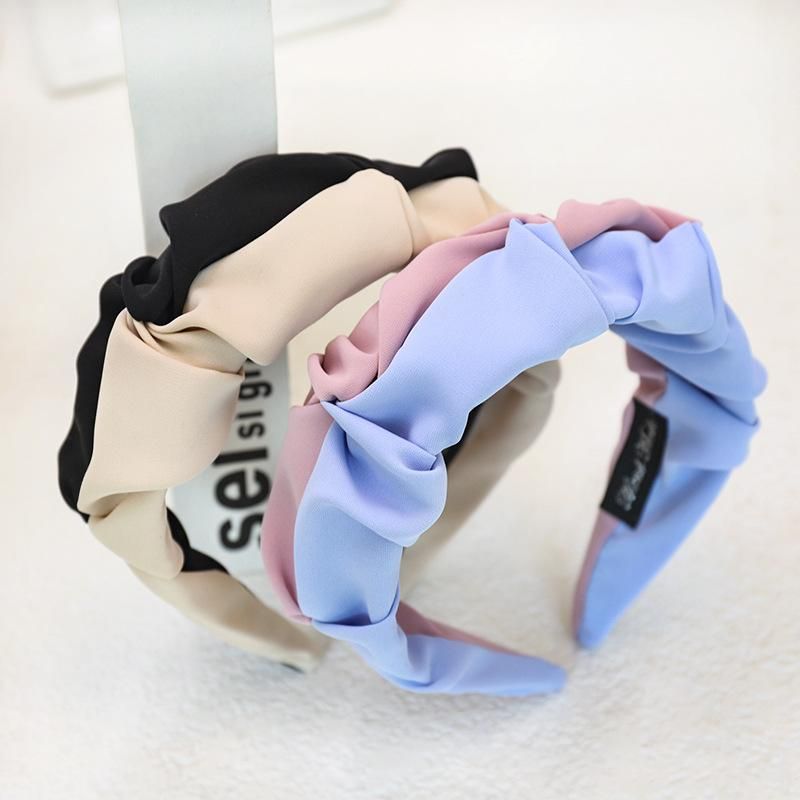 New Fashion Solid Color Color Matching Folds Wide-brimmed Hair Band Wholesale