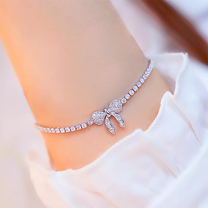 Tempérament Étudiant Polyvalent Mori Main Bijoux Bracelet Incrusté Plein Diamant Papillon Bracelet Réglable En Cristal De Mode Perles Bracelet