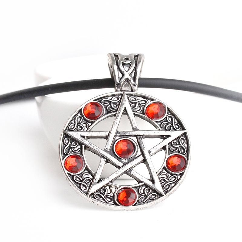 Nueva Moda Retro Satan Logo Pentagrama Diamante Colgante Collar