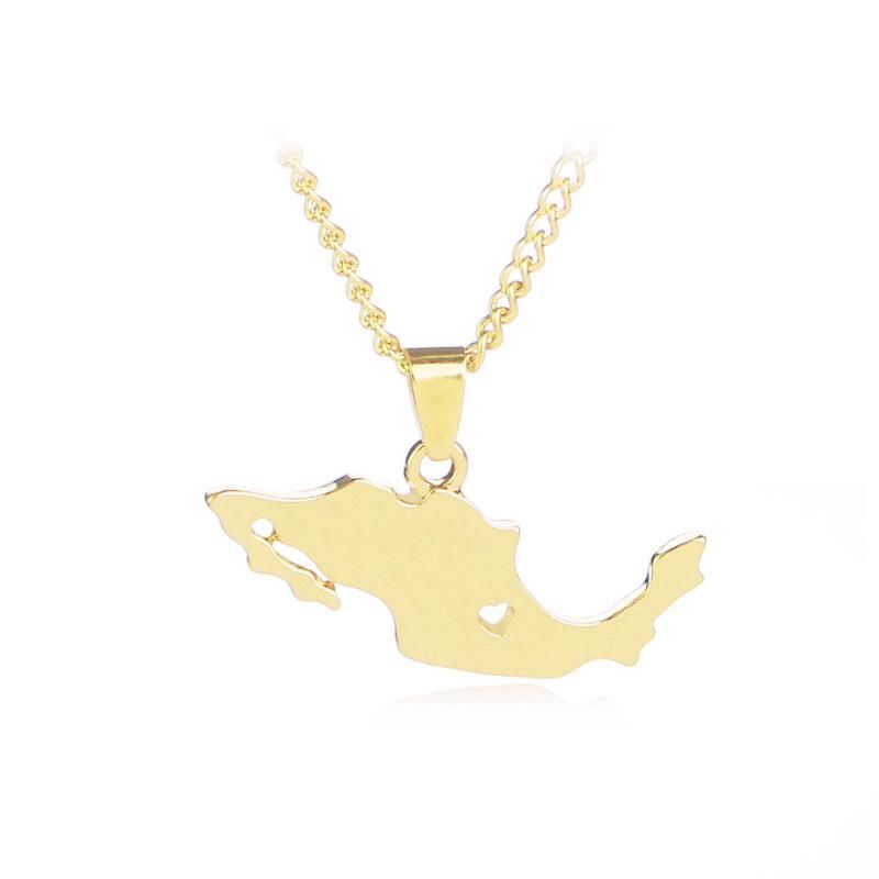 New Fashion Map Shape Pendant Necklace Clavicle Chain Simple Mexico Map Sweater Chain Necklace