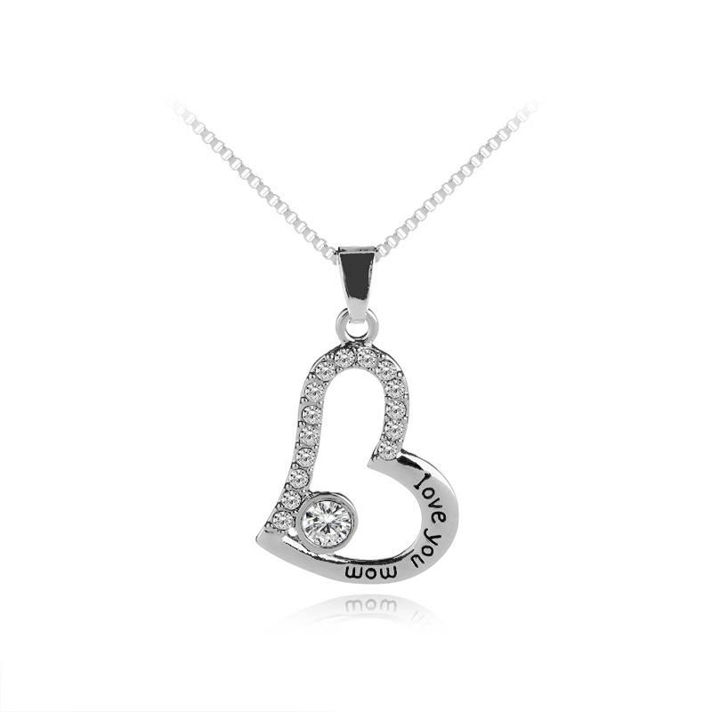 Love Diamond Necklace Mother&#39;s Day Gift Love You Mom Necklace Yiwu Nihaojewelry Wholesale