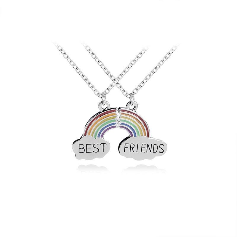 Fashion Creative Rainbow Necklace Mejores Amigos Mejores Amigos Accesorios Para Collar De Costura De Dos Pétalos