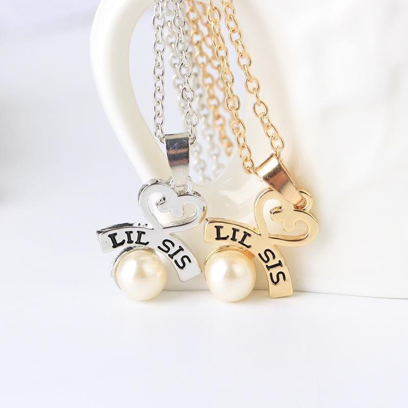 Hot Letters Lil Big Sister Good Sister Love Pearl Necklace Yiwu Nihaojewelry Wholesale