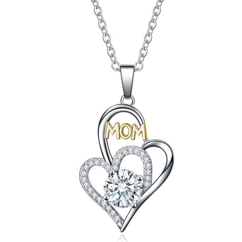 Mother&#39;s Day Necklace Wholesale New Fashion Mom Color Separation Heart-shaped Diamond Necklace Yiwu Wholesale