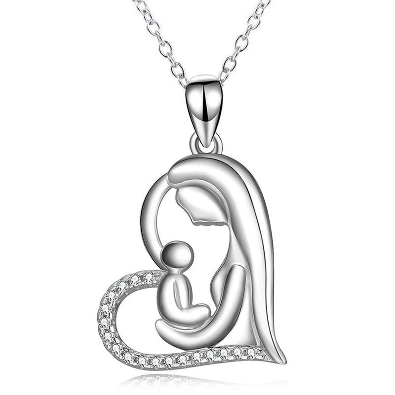 New Fashion Mother And Child Pendant Heart-shaped Clavicle Chain Silver Necklace Mother&#39;s Day Necklace Wholesale