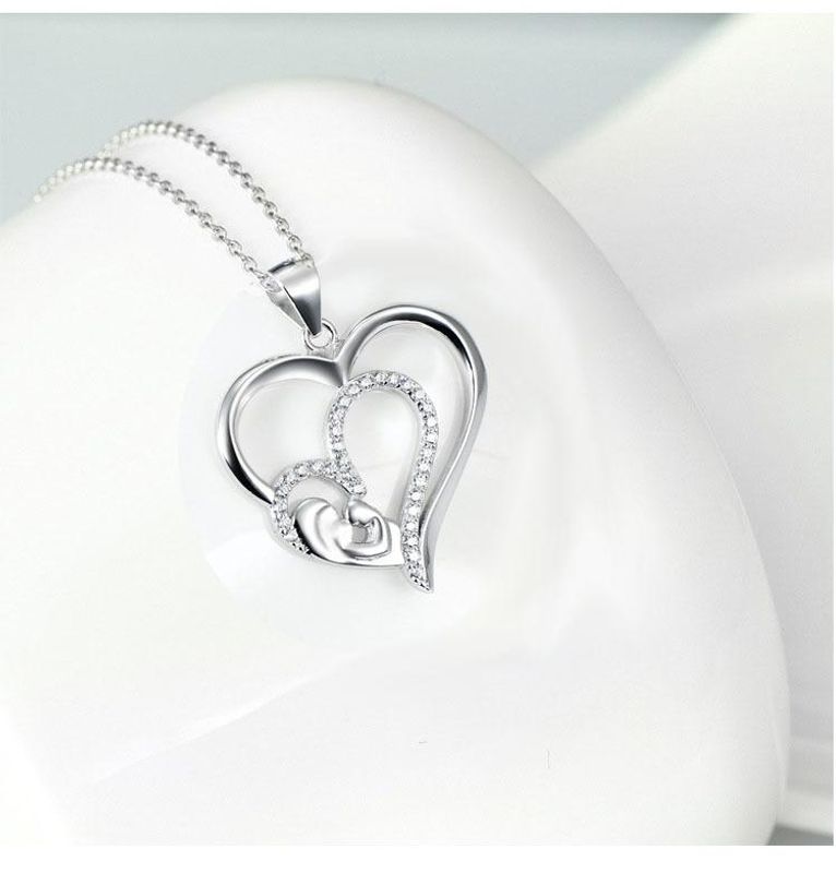Mother&#39;s Day Necklace Wholesale New Simple Zircon Double Heart Pendant Necklace For Mom Yiwu Nihaojewelry Wholesale