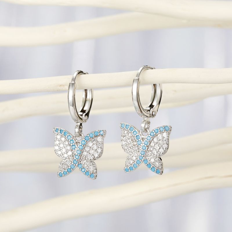 New  Micro-set Butterfly Earrings  Green Protein Zircon Earrings Delicate Diamond  Earrings Nihaojewelry Wholesale