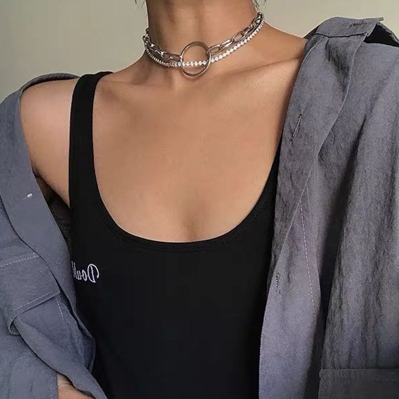 Popular Jewelry Simple Creative Double Alloy Circle Pendant Clavicle Chain   Nihaojewelry Wholesale