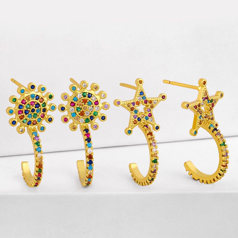 New Fashion  Rainbow Earrings  Simple Five-pointed Star Copper  Earrings Nihaojewelry Wholesale