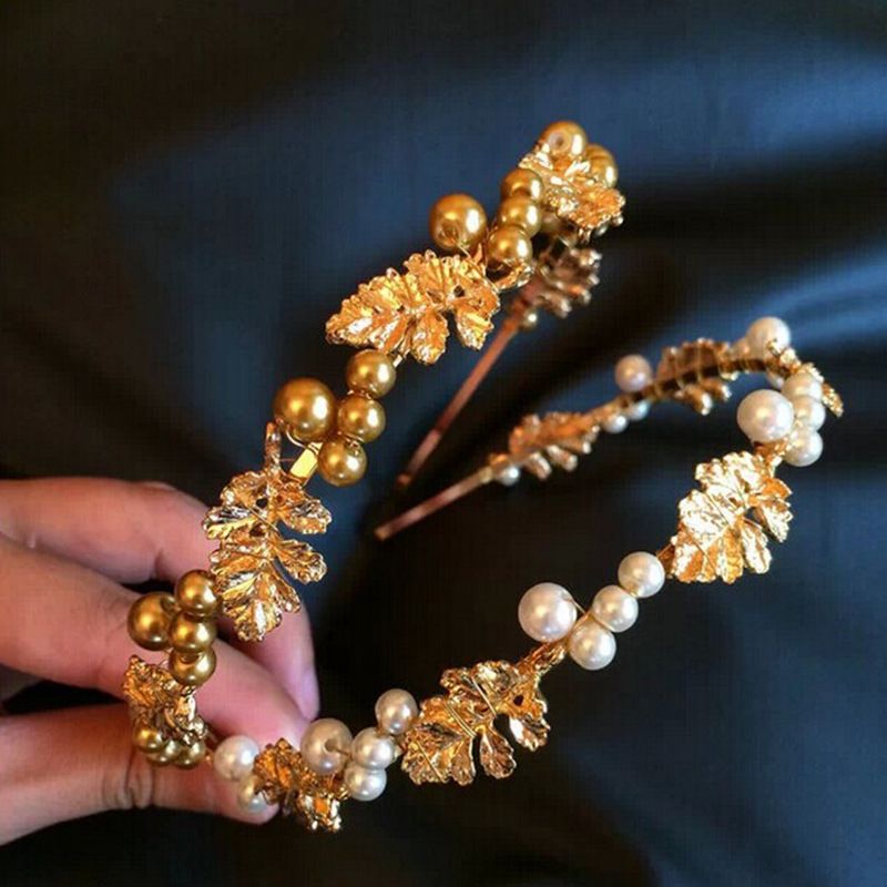 New Baroque Retro Pearl Hand Woven Leaf Hair Band  Nihaojewelry Wholesale