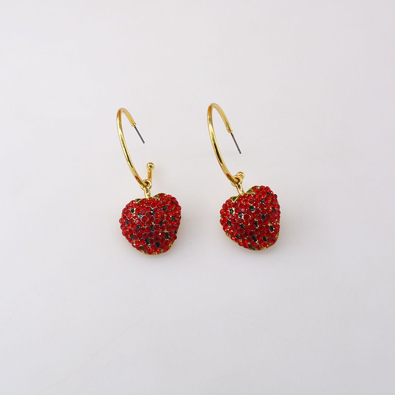 Cute Strawberry Diamond Earrings Nihaojewelry Wholesale Rhinestones Korean Sweet Earring Simple Fruit Earrings Women