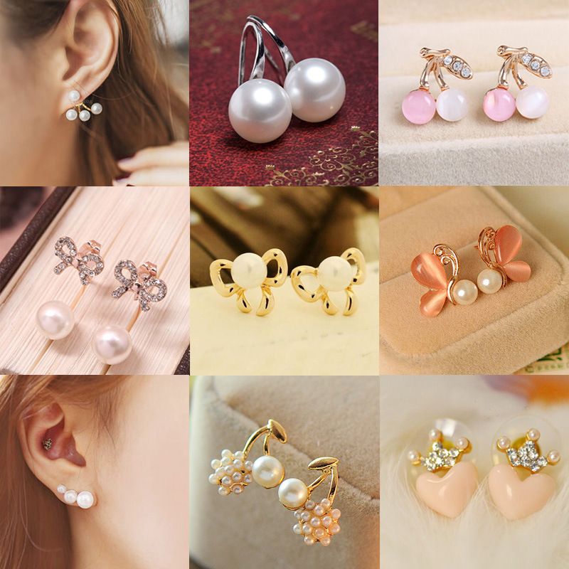 Beliebte Ohrringe Im Koreanischen Stil, Farb Beschichtet, Perlen Katzenauge, Ohrringe Mit Mehreren Elementen, Gemischte Charge, Beliebt Im Internet