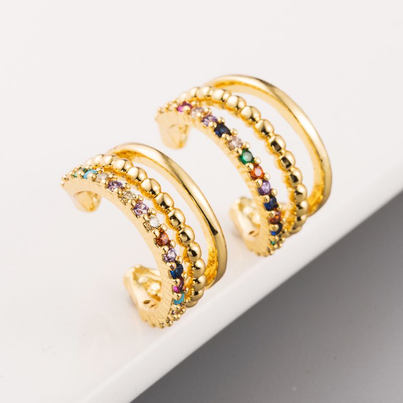 Wholesale Jewelry Fashion C Shape Copper Artificial Gemstones Inlaid Zircon Earrings
