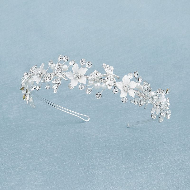 Korean Simple  Pearl Handmade Hair Band Alloy Flower Crown Bride Wedding  Headdress Nihaojewelry Wholesale