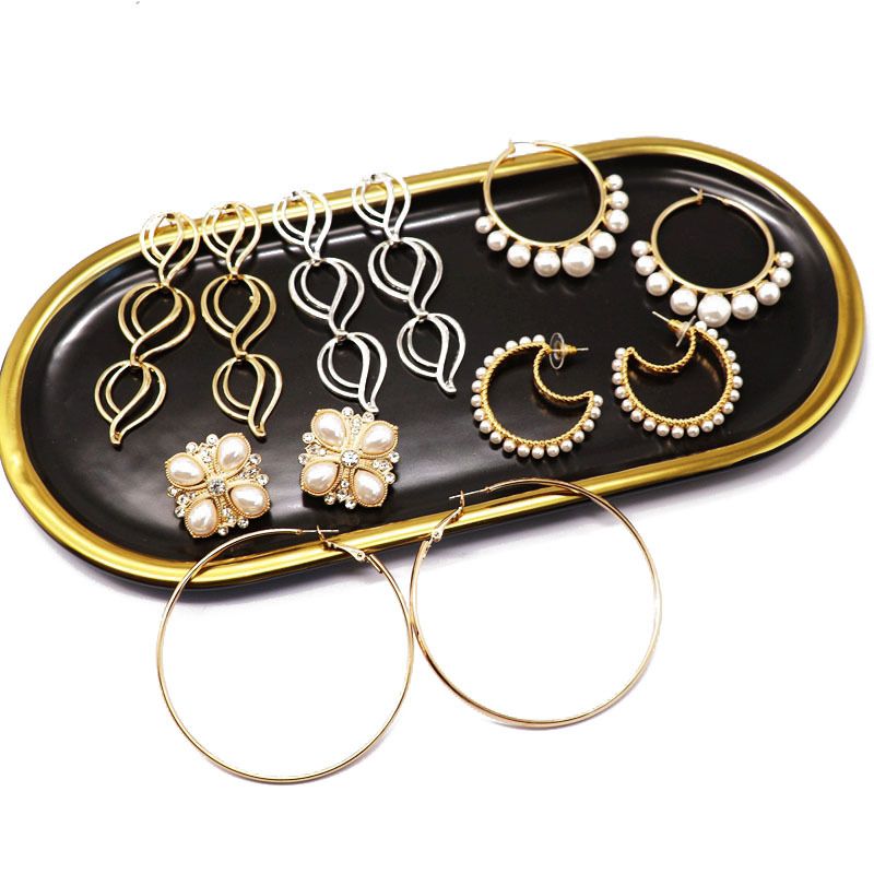 Fashion Cold Style  Metal Ring Large Earrings White Pearl Earrings Fashion Temperament Wild Earrings Nihaojewelry Wholesale