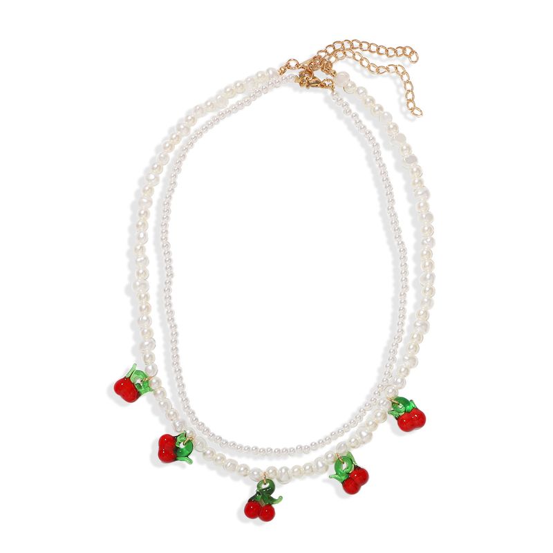 New Fashion  Fresh  Wild  Pearl Cherry  Hot New Trendy Cute Temperament Necklace Wholesale